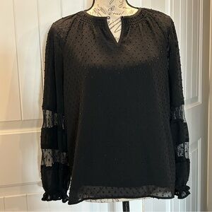 Women’s Feminine Lacey Long Sleeve Blouse Layered Embroidery Stitching Textured